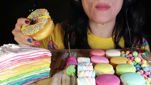 RENGARENK GÖKKUŞAĞI YİYECEKLER ASMR | Krep Pasta (crepe Cake), Donut, Makaron | Asmr Türkçe