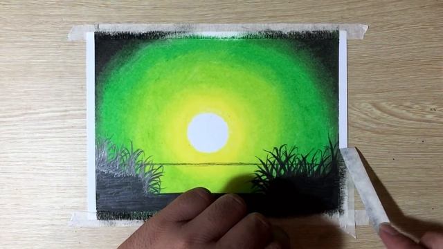 How to Draw Green light Sky Scenery with Oil Pastel step by Step смотреть онлайн