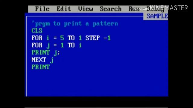 |program to print a pattern (1 2 3 4 5 1 2 3 4 1 2 3 1 2 1)|| смотреть онлайн