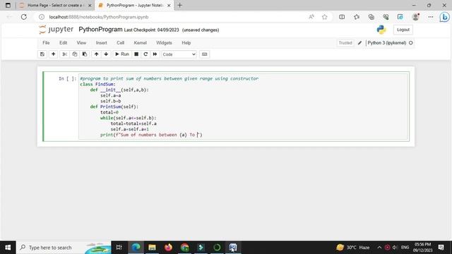 Python program to find sum of numbers between given range using constructor смотреть онлайн
