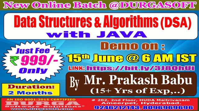 Data Structures & Algorithms with JAVA Online Training @ DURGASOFT смотреть онлайн
