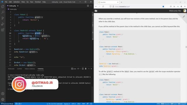آموزش شی گرایی در php - Overriding Methods | Class Constants смотреть онлайн