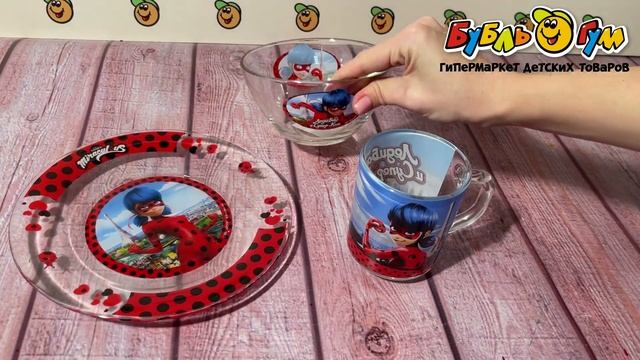 Набор посуды детский ЛедиБаг и Супер-Кот стекло 3предмета