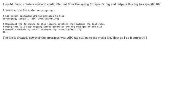 Ubuntu: rsyslog filter by tag смотреть онлайн