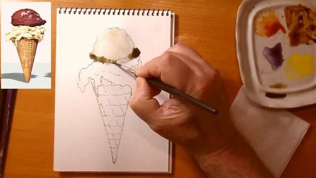 Акварельный скетчинг. Мороженое. Рисунки для срисовки смотреть онлайн