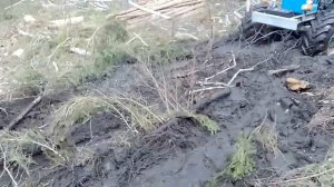 Т 40 на колесах от комбайна работает в болоте