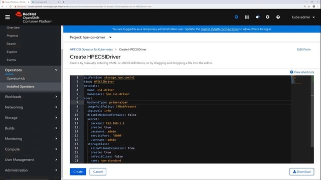 Install the HPE CSI Operator for Kubernetes on Red Hat® OpenShift® смотреть онлайн