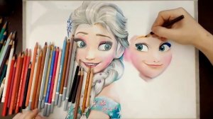 Рисуем карандашами Анну и Эльзу из мультфильма "Холодное сердце"