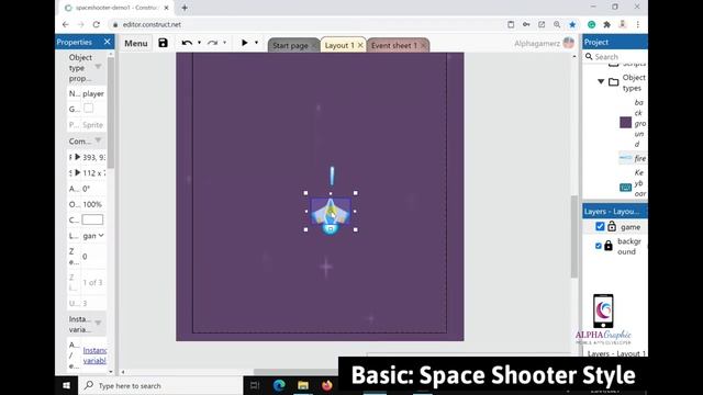 BASIC SPACE SHOOTER GAME STYLE TUTORIAL USING CONSTRUCT 3