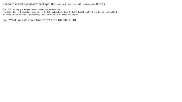 Ubuntu: Can't install nodejs-dev: unmet dependencies смотреть онлайн