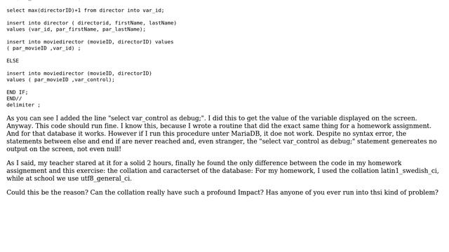 Databases: Code not working due to collation? смотреть онлайн