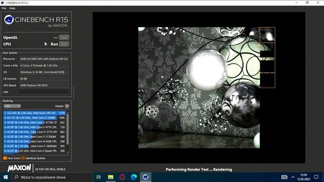 Cinebench R15 AMD A4-5000 1.50 GHz смотреть онлайн