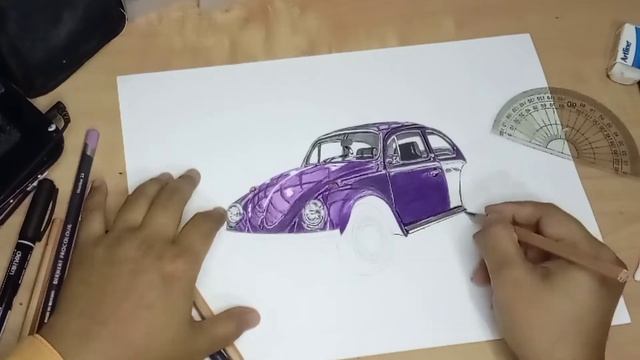 Draw A VW Beetle | Old Volkswagen #realisticdrawing #vwbeetle #volkswagen #coloredpencils #eviana