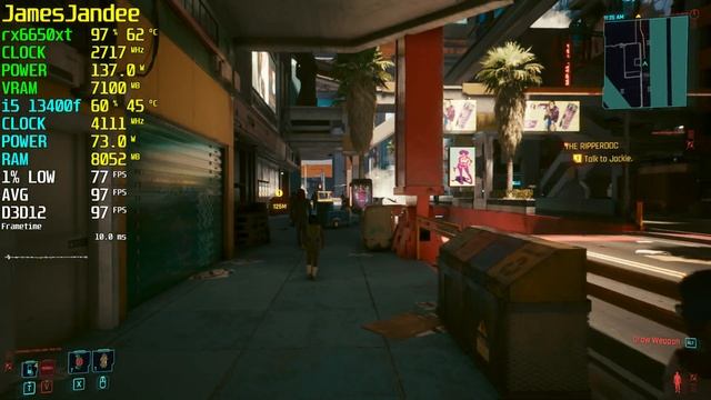 Cyberpunk 2077 rx6650xt i5 13400f Ultra FSR Balanced 1080p January 2023 смотреть онлайн