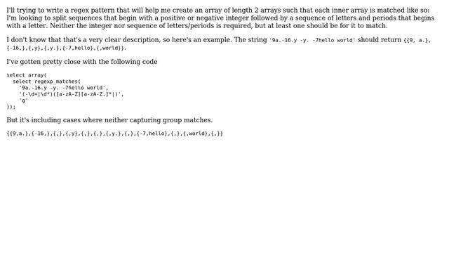 Databases: Having regex_matches exclude cases where both capturing groups match a 0-length string смотреть онлайн