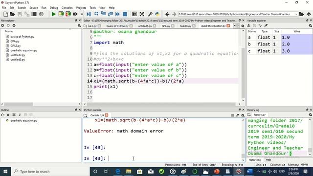 Part 5 Python Variables in Solutions of Quadratic equation By Engineer and Educator Osama Ghandou смотреть онлайн