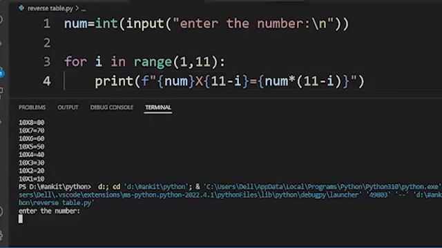 reverse table of a number in python program || f-string in python programming смотреть онлайн