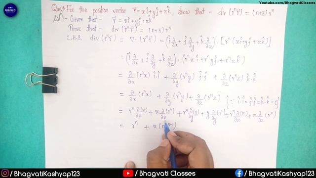 For a position vector r = xi+yj+zk | Prove that - div(r^n r) = ( n+3 ) r^n | Bhagvati classes смотреть онлайн