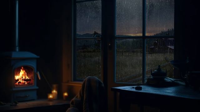 Уютная атмосфера коттеджа - нежный ночной дождь и потрескивающие звуки камина смотреть онлайн