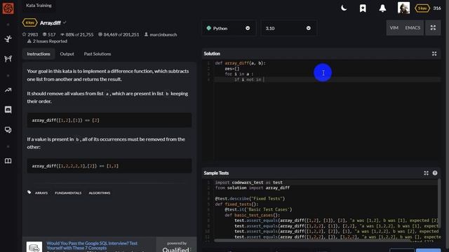 Array.diff - Python - Codewars смотреть онлайн