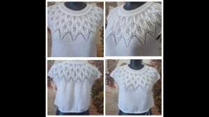 Кофточка спицами с круглой кокеткой "Мерцающие листья". Часть 2 Вязание азиатского ростка, подрезы.