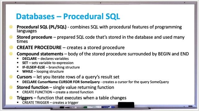 Database Systems - Procedural SQL PL/SQL - CREATE PROCEDURE Statement - Cursors and Triggers смотреть онлайн