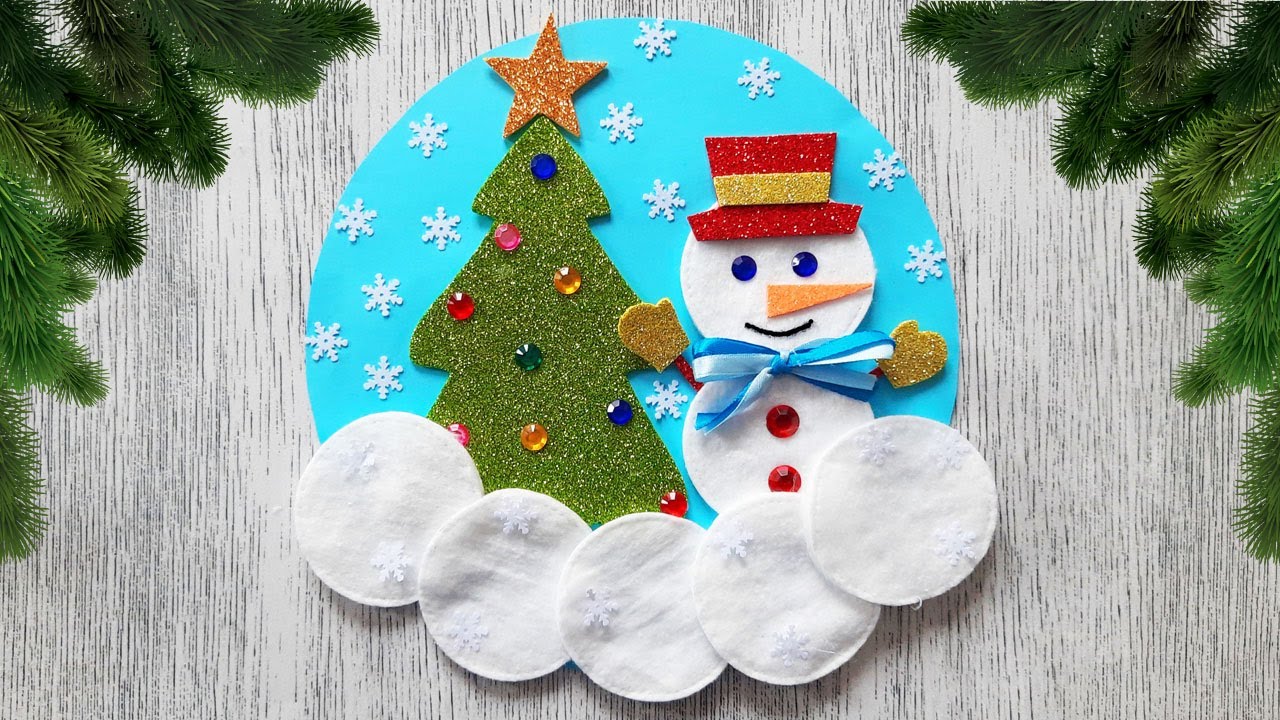 Поделка на Новый год своими руками. Снеговик из ватных дисков смотреть онлайн