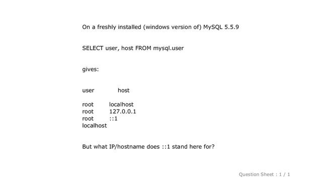 MySQL : What does MySQL "::1" hostname refer to? смотреть онлайн