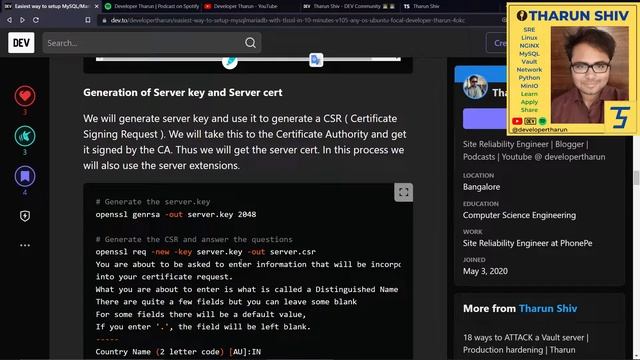 [2022] MySQL MariaDB setup with SSL/TLS | Linux Ubuntu Focal | 10.5 | Tharun Shiv | Developer tharu смотреть онлайн