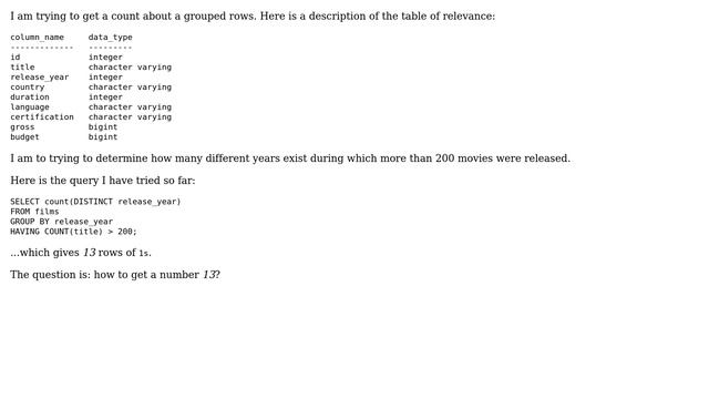 Databases: Is there a way to get a count about grouped rows? смотреть онлайн
