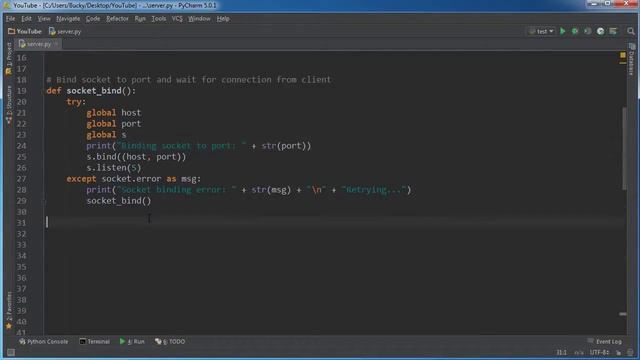 Python Reverse Shell Tutorial 2 Binding the Socket and Listening for Connections смотреть онлайн