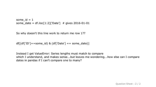 Pandas : ValueError: Series lengths must match to compare when matching dates in Pandas смотреть онлайн