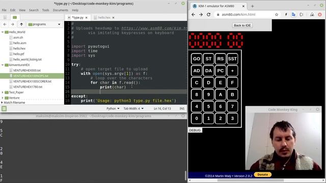Using pyautogui to upload HEX dump to KIM-1 emulator смотреть онлайн