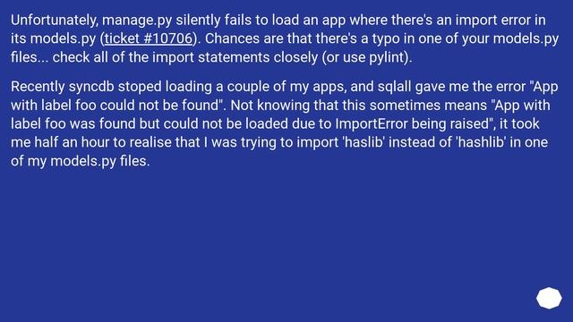manage.py syncdb doesn't add tables for some models смотреть онлайн