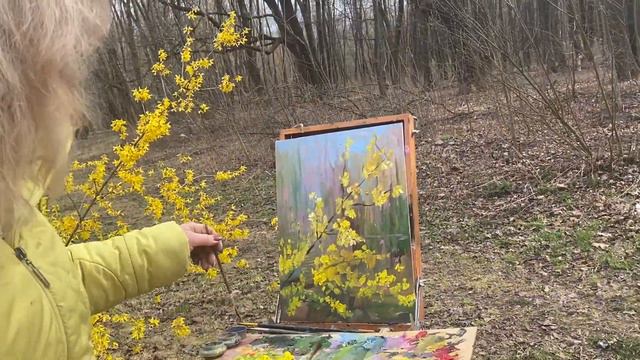 живопись маслом «Форзиция» смотреть онлайн