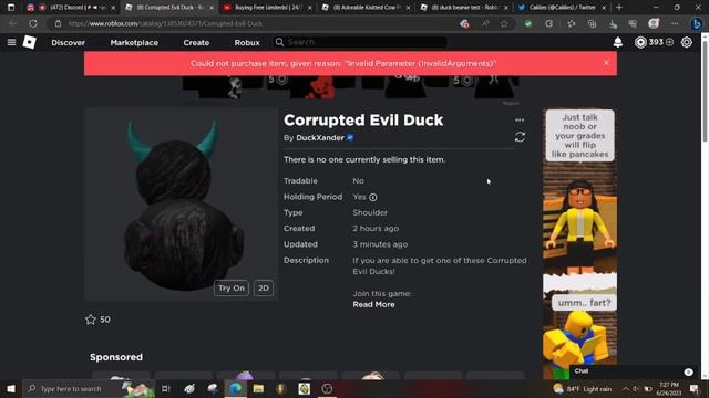 Failed At Sniping Corrupted Evil Duck Free Ugc Limited On Roblox смотреть онлайн