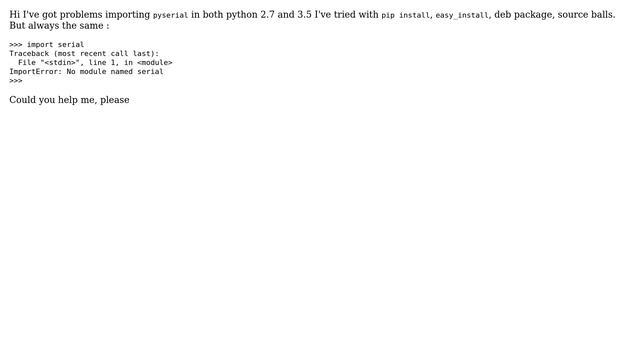 Problem in import/installing python modules (pyserial) in ubuntu 15 смотреть онлайн