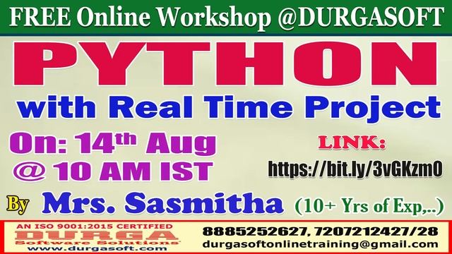 PYTHON with Real Time Project (FREE Workshop) Online Training @ DURGASOFT смотреть онлайн