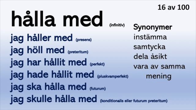 Lär dig svenska - 100 verb - del 2 (verb 11 - 20) - böjningar och synonymer - Learn Swedish смотреть онлайн