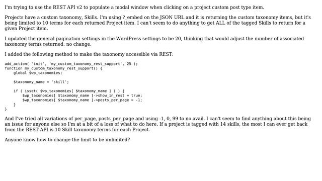 Wordpress: Return all custom taxonomy terms for post in REST API v2? Currently limited to 10 terms смотреть онлайн