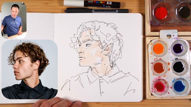 EASY way to start a line & wash WATERCOLOR PORTRAIT смотреть онлайн