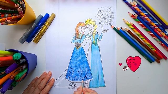 Elsa and Anna . Frozen. Draw with pencils. Холодное сердце. Эльза и Анна. Раскраска смотреть онлайн