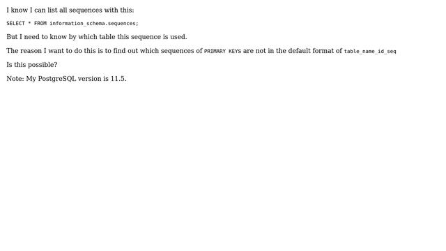 Databases: PostgreSQL: How can I list the tables to which a sequence belongs? смотреть онлайн