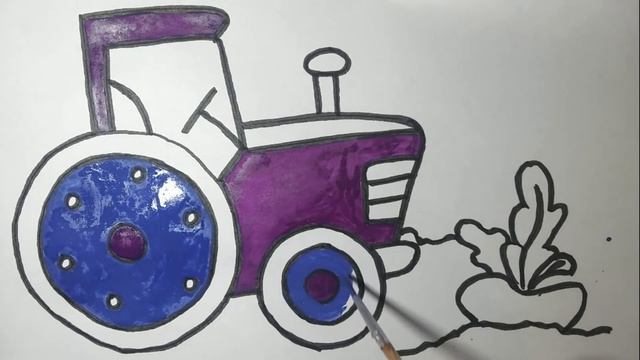 Как нарисовать ТРАКТОР В ПОЛЕ/Раскраски для детей/How to draw a tractor смотреть онлайн