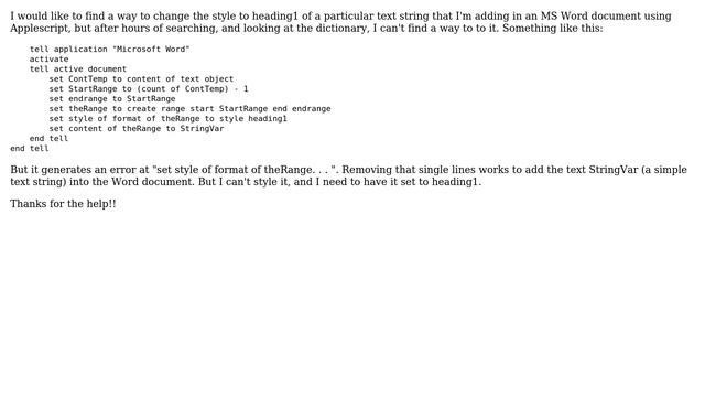 Apple: How to set the style in text string of MS Word via AppleScript? смотреть онлайн