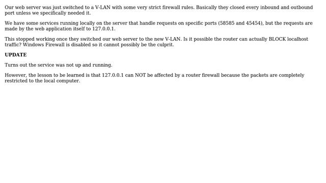 Can a router block localhost (127.0.0.1) traffic on a server? смотреть онлайн