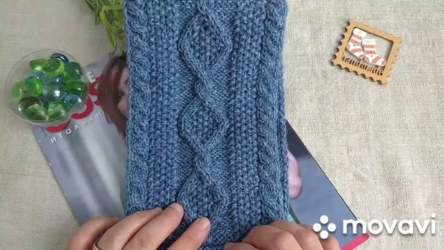 Вязание. Комплект: Повязка на голову + Варежки / узорами 