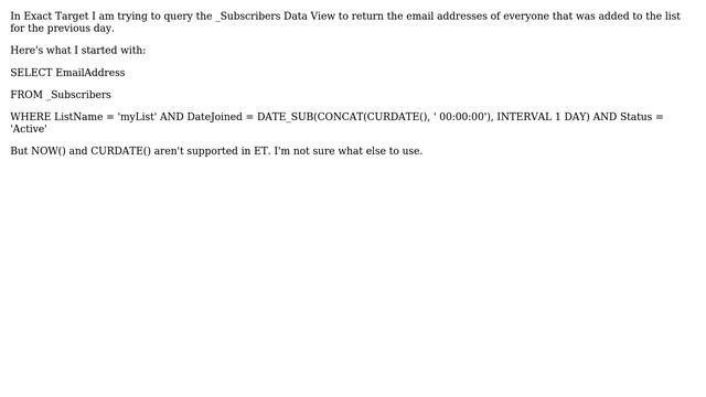 Salesforce: In Exact Target SQL query for records added the previous day (2 Solutions!!) смотреть онлайн
