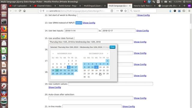 Multilingual jQuery Date Range Picker - DEMO смотреть онлайн