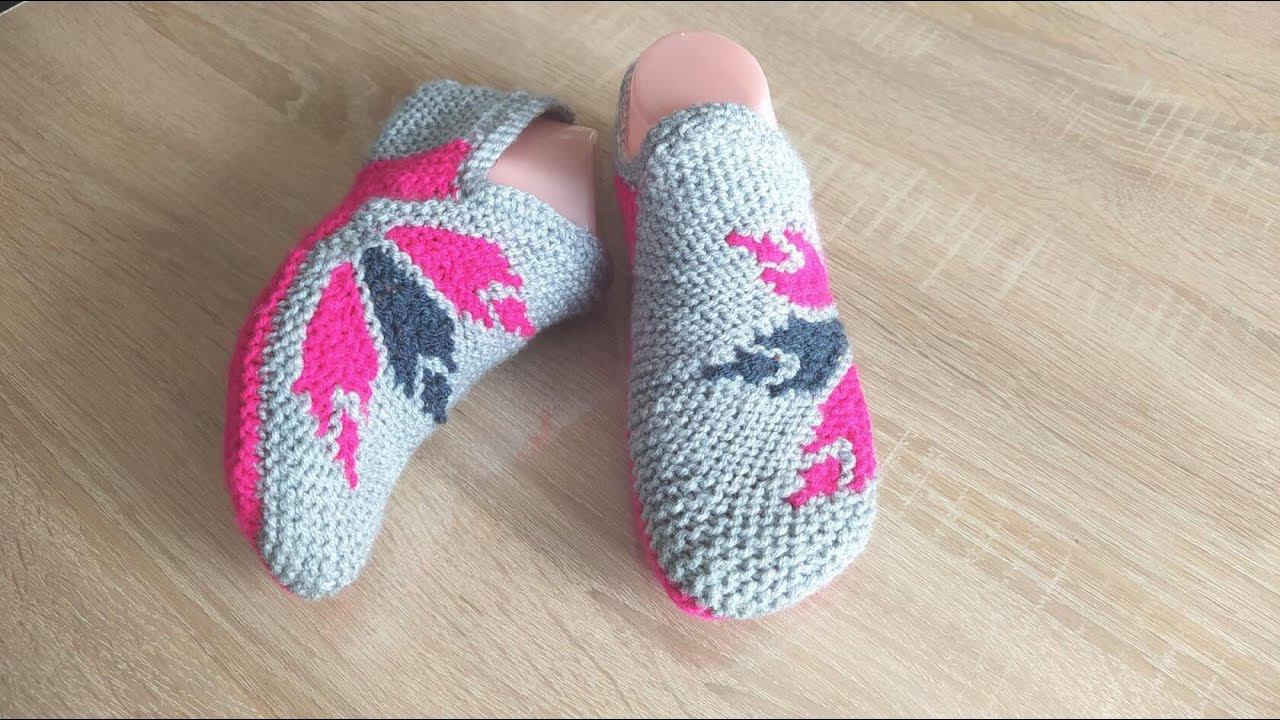Красивые тапочки "Сама придумала" из остатков ниток. Вяжем правый тапочек смотреть онлайн